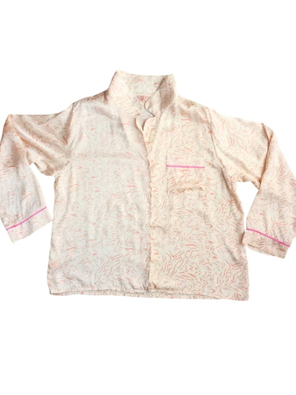 Eberjey 100% Silk Pajama Top - Abstract Print Long Sleeve Luxury Sleepshirt, XL